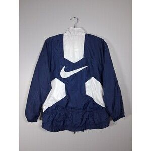 Vtg Nike Windbreaker Jacket Womens Small Blue White Full Zip Swoosh 90s Lined